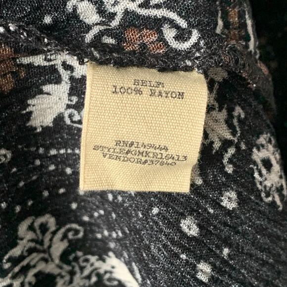 Gimmicks Boho Black White Floral Tunic Blouse High Low Keyhole Embroidery Size S - Picture 14 of 16